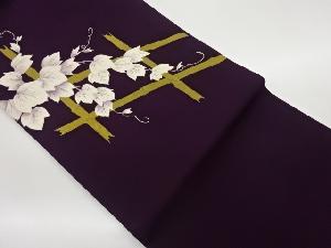 塩瀬手描き竹垣に葉模様名古屋帯